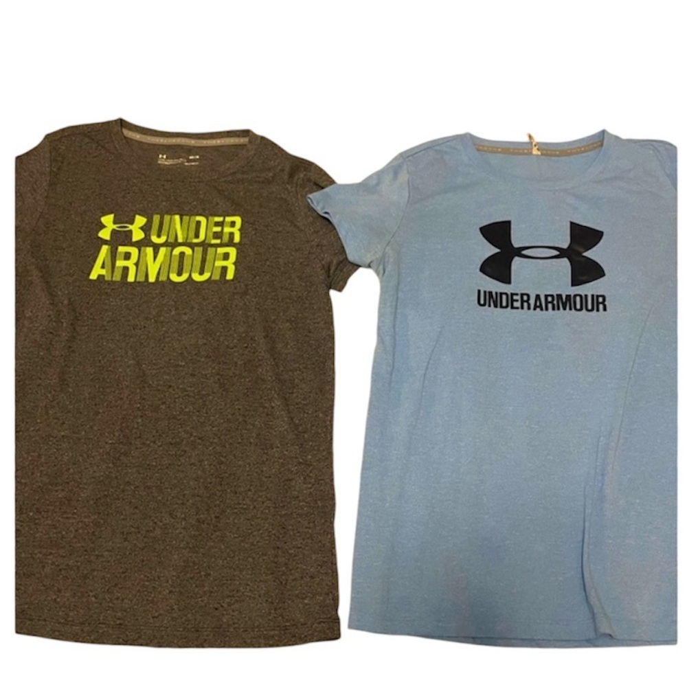 2 Under Armour Blue Short Sleeve Athletic Workout T-Shirts- Size Medium